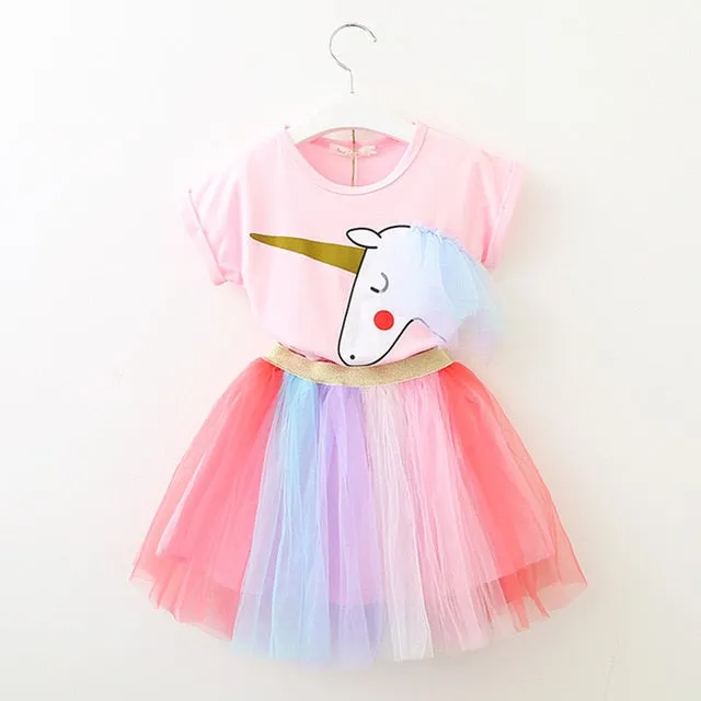 Bear Leader Girls Clothing Sets New Summer Fashion Style Cartoon Rabbit  Printed T-Shirts Pink Dress 2Pcs Girls Clothes Sets