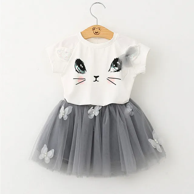 Bear Leader Girls Clothing Sets New Summer Fashion Style Cartoon Rabbit  Printed T-Shirts Pink Dress 2Pcs Girls Clothes Sets