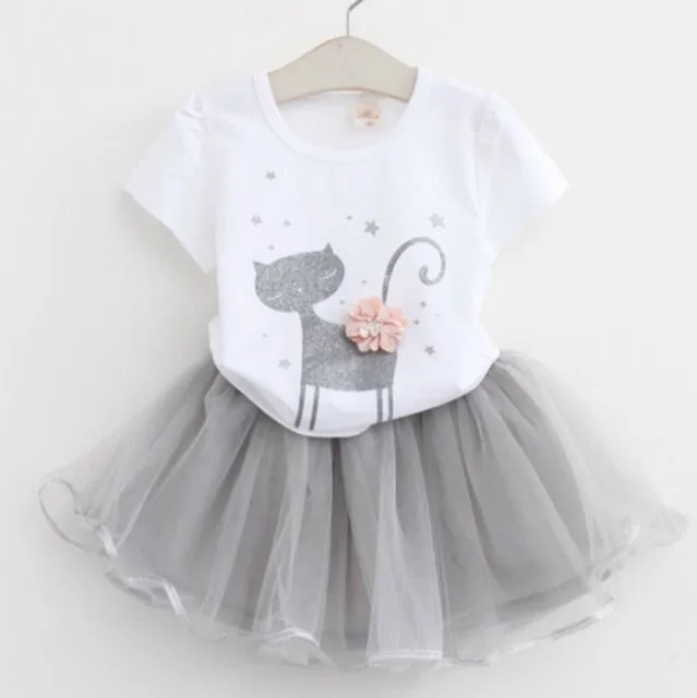 Bear Leader Girls Clothing Sets New Summer Fashion Style Cartoon Rabbit  Printed T-Shirts Pink Dress 2Pcs Girls Clothes Sets