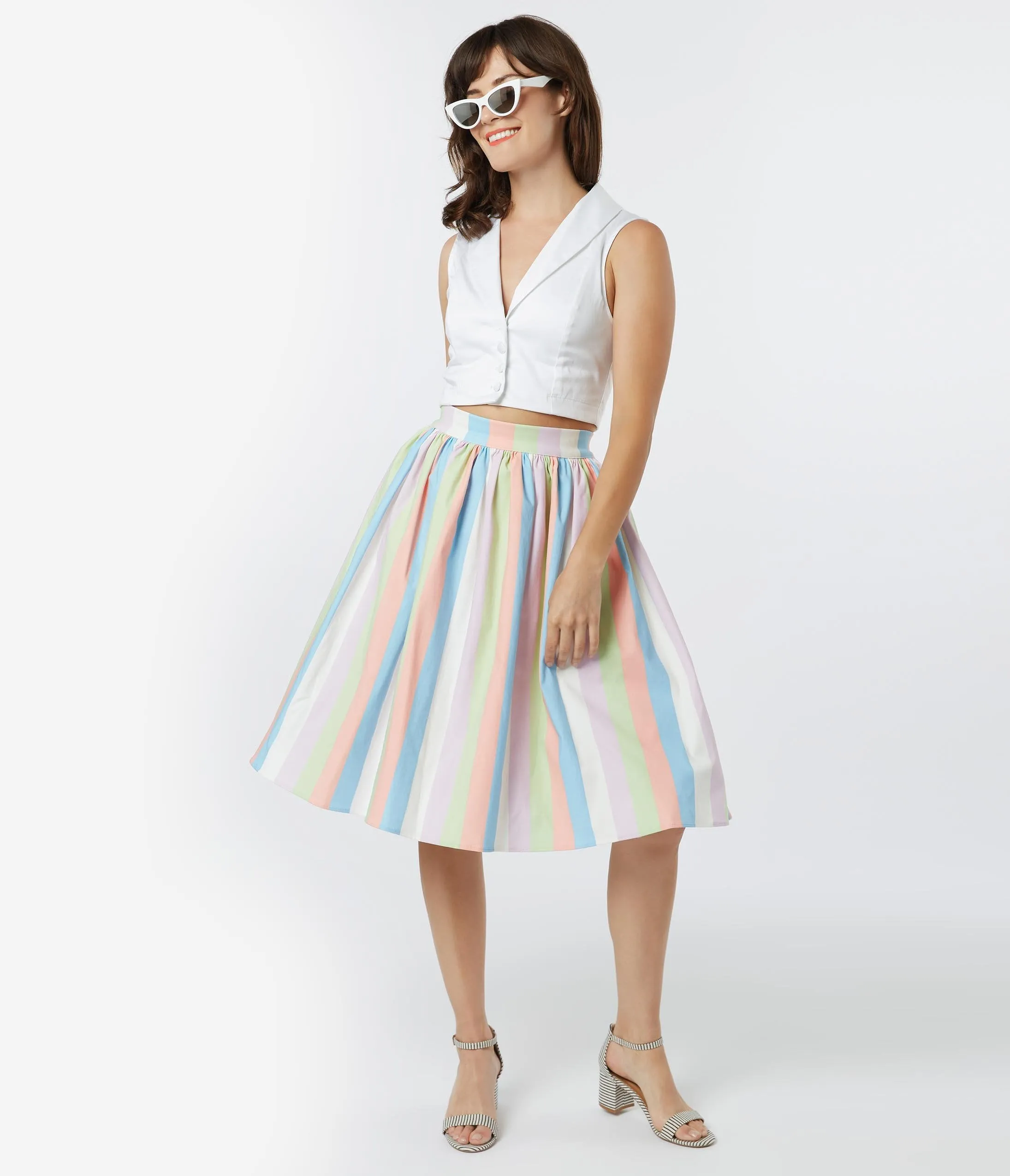 Bettie Page 1950s Sorbet Striped Ellie Swing Skirt