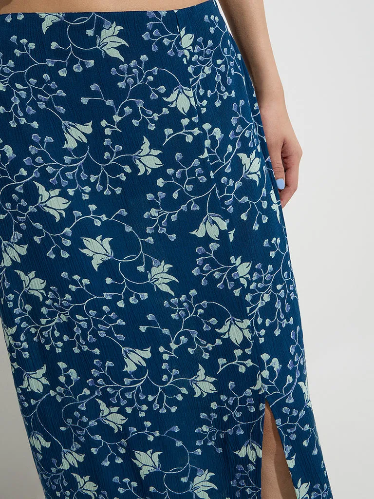 Bombay Paisley Indigo Floral Patterned Mid-Rise Skirt
