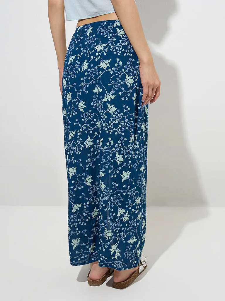 Bombay Paisley Indigo Floral Patterned Mid-Rise Skirt