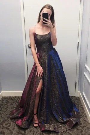Chic Sparkly Spaghetti Straps Long Prom Dresses Party Dress