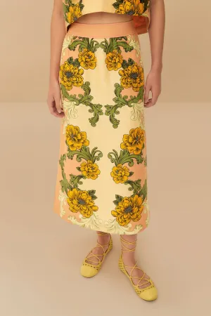 Delicate Flower Arabesques Pink Midi Skirt