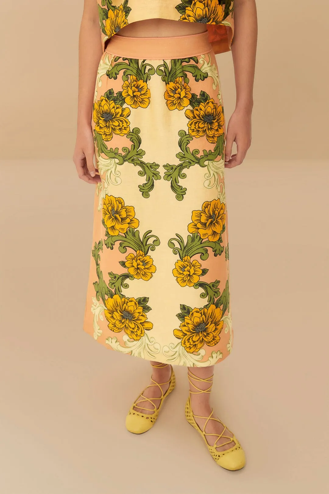 Delicate Flower Arabesques Pink Midi Skirt