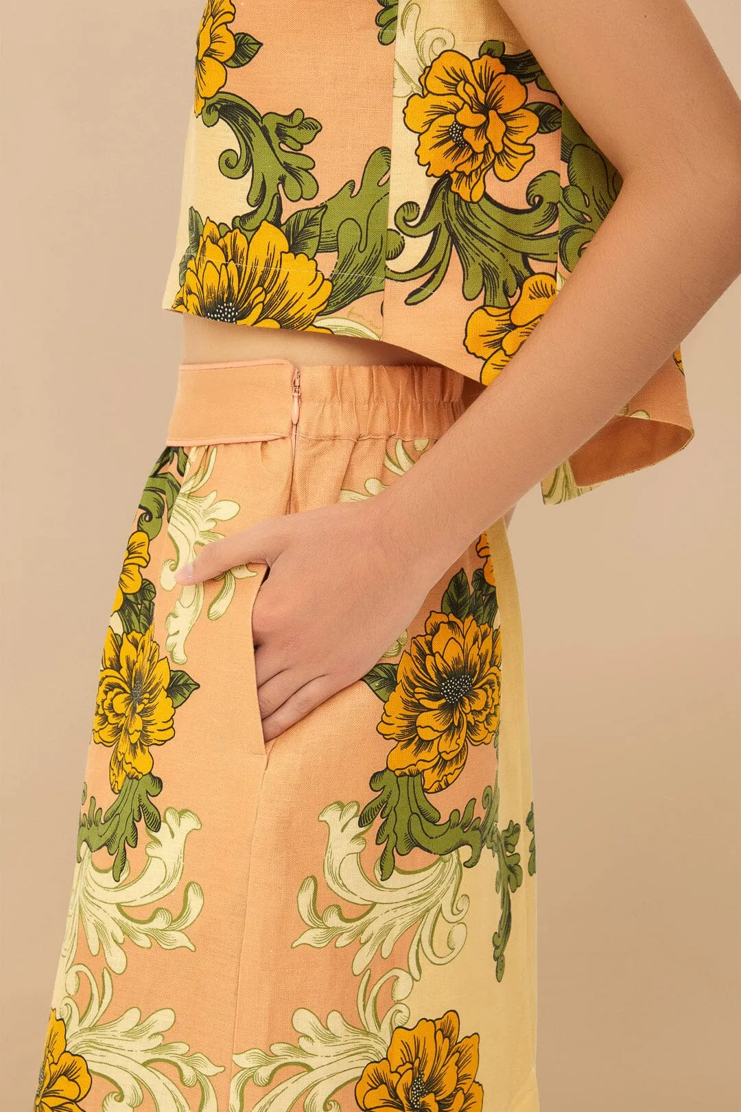 Delicate Flower Arabesques Pink Midi Skirt