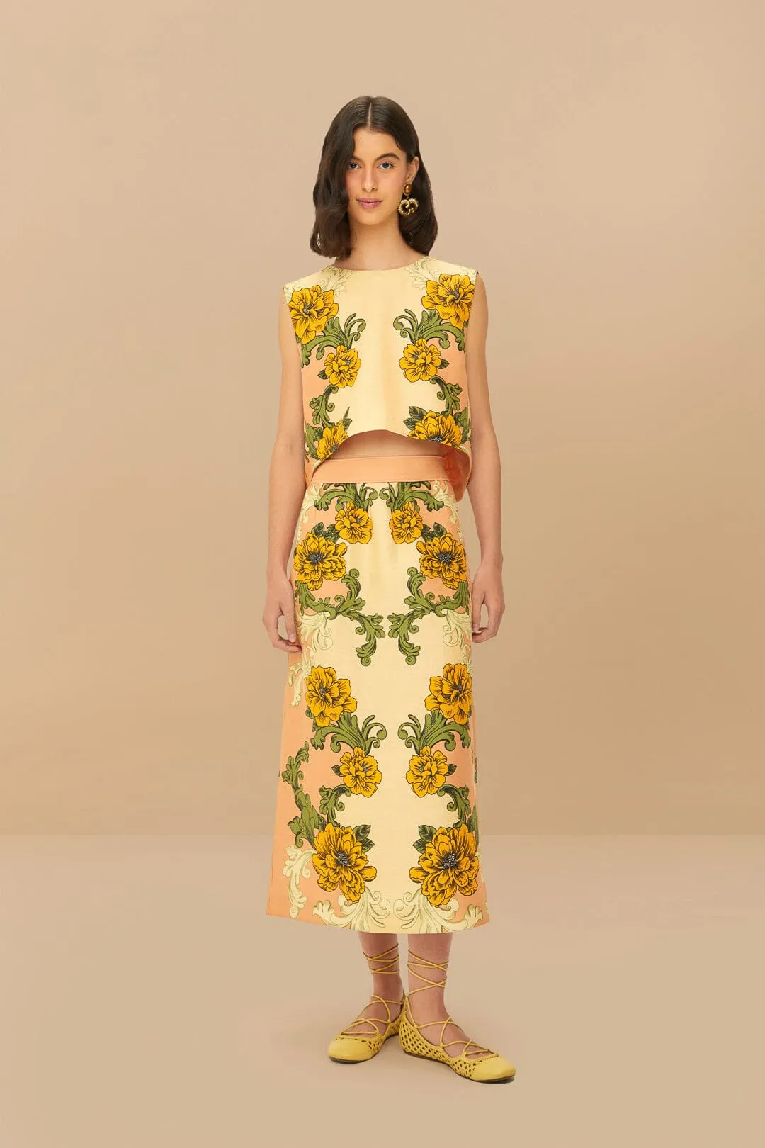 Delicate Flower Arabesques Pink Midi Skirt