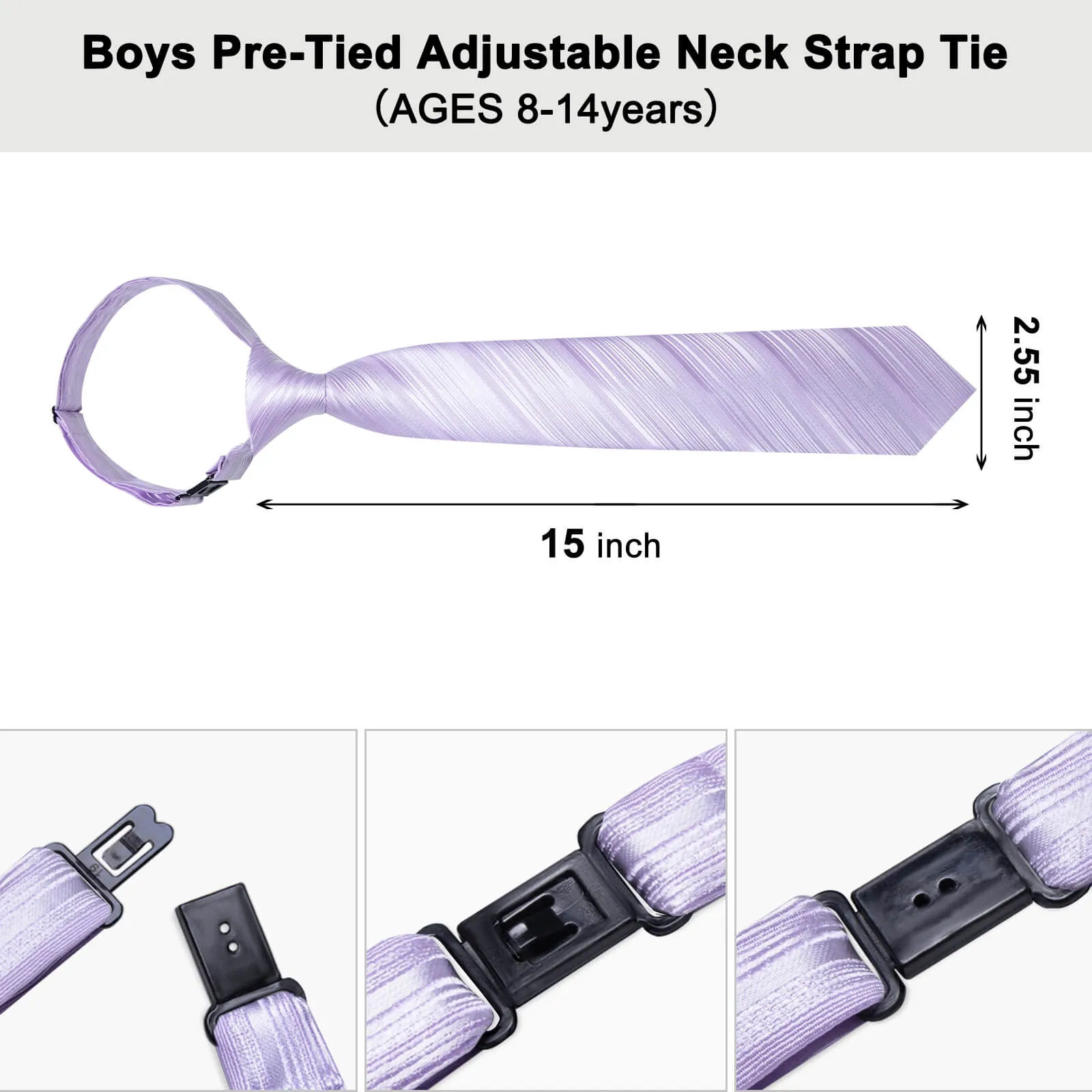 DiBanGu Kids Tie Lavender Purple Striped Silk Tie Handkerchief Set