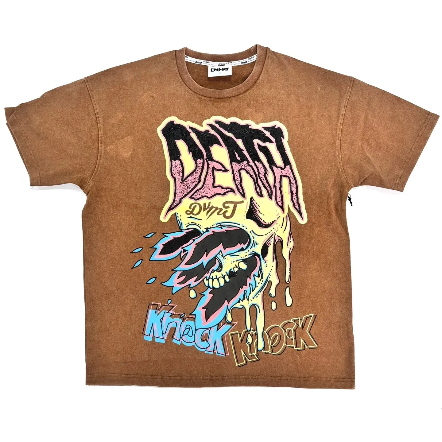 DVMT 'Knock Knock' Over Sized Acid Wash T-Shirt (Brown) 741-175