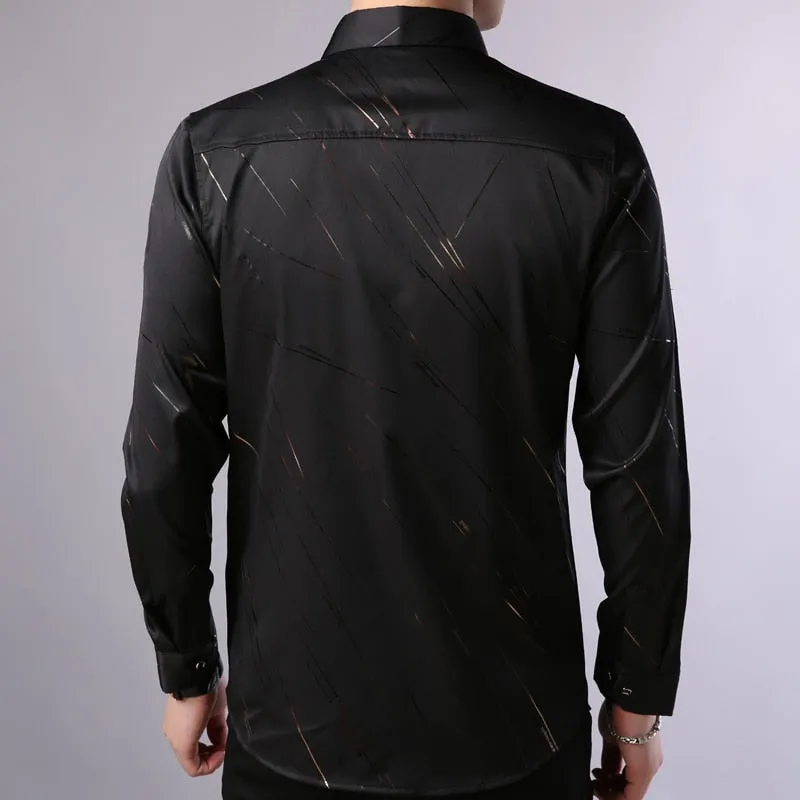 Elegant Seamless Gold Diagonal Lining Long Sleeve Shirt