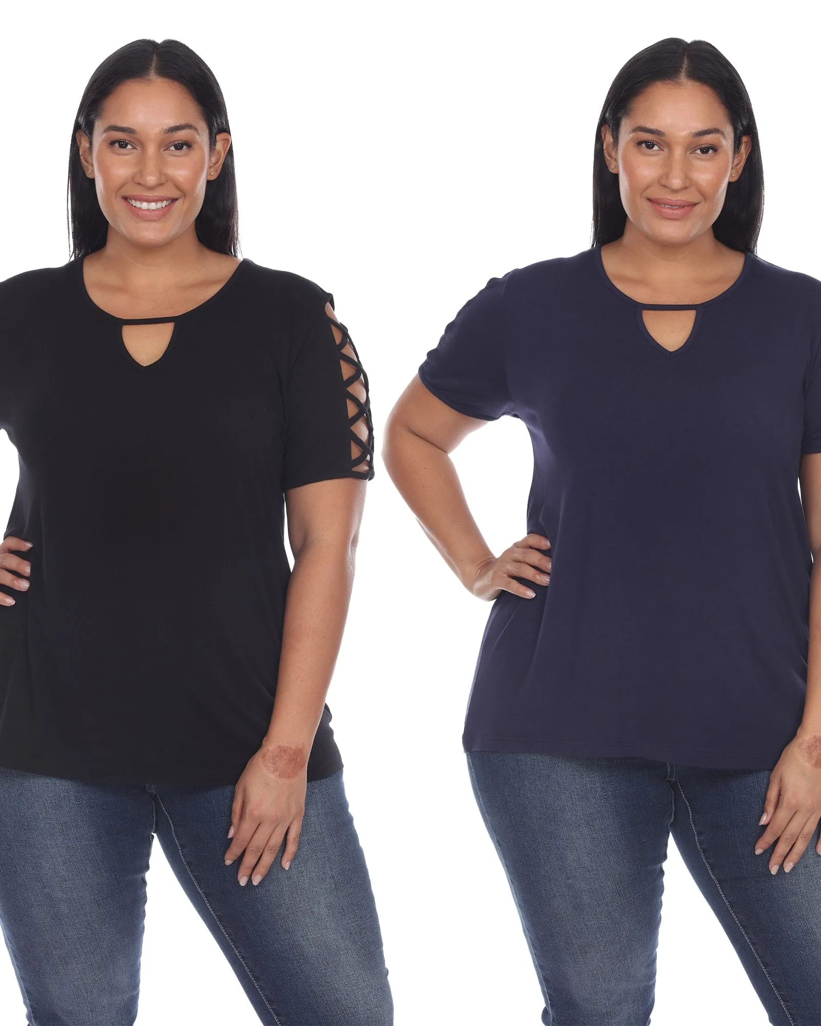 Essential 2 Pack Keyhole Neck Top | Black Navy