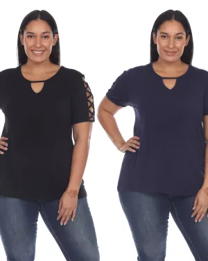 Essential 2 Pack Keyhole Neck Top | Black Navy