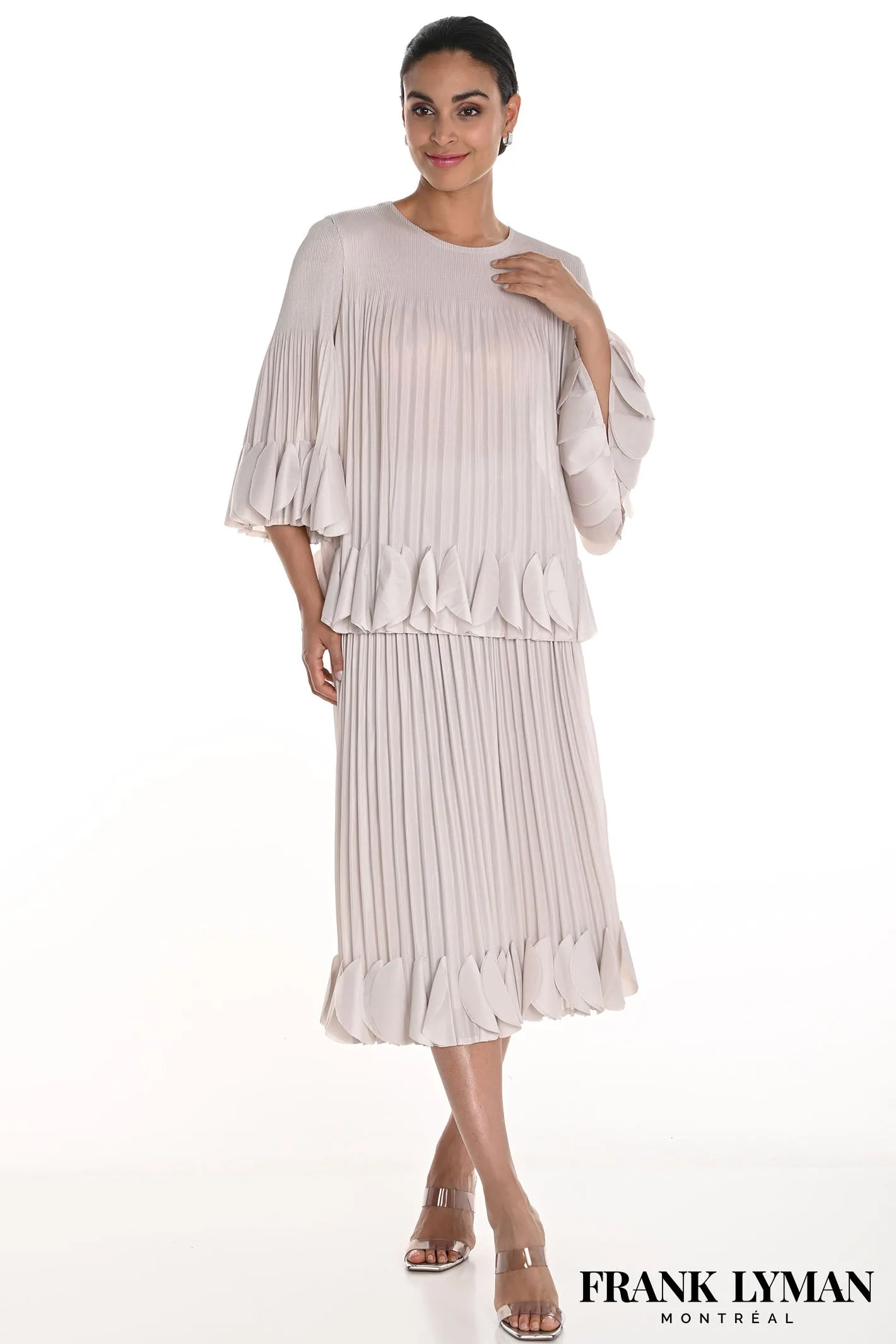 Frank Lyman 258730u Beige Petal Hem Pleated Skirt