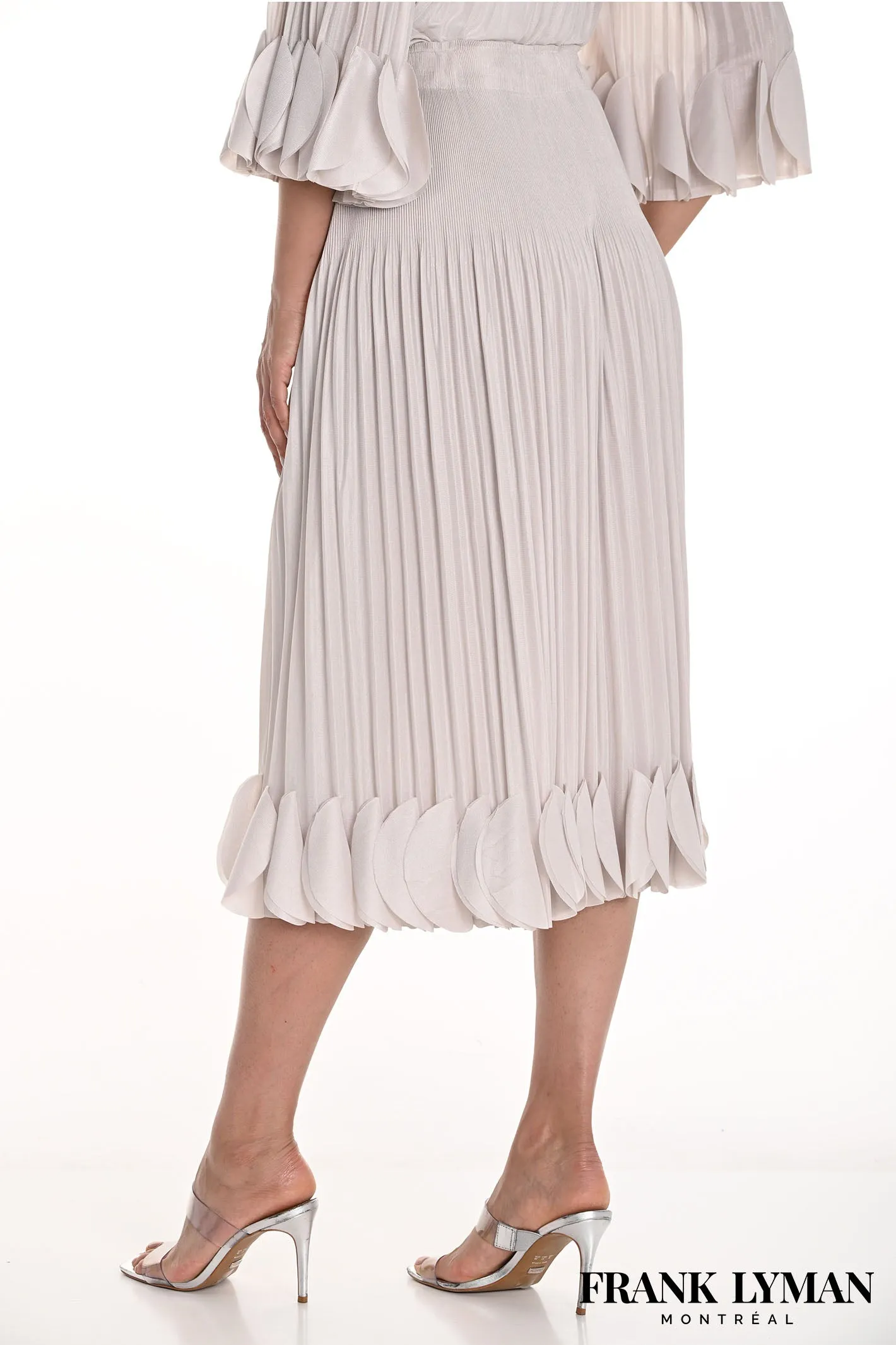 Frank Lyman 258730u Beige Petal Hem Pleated Skirt