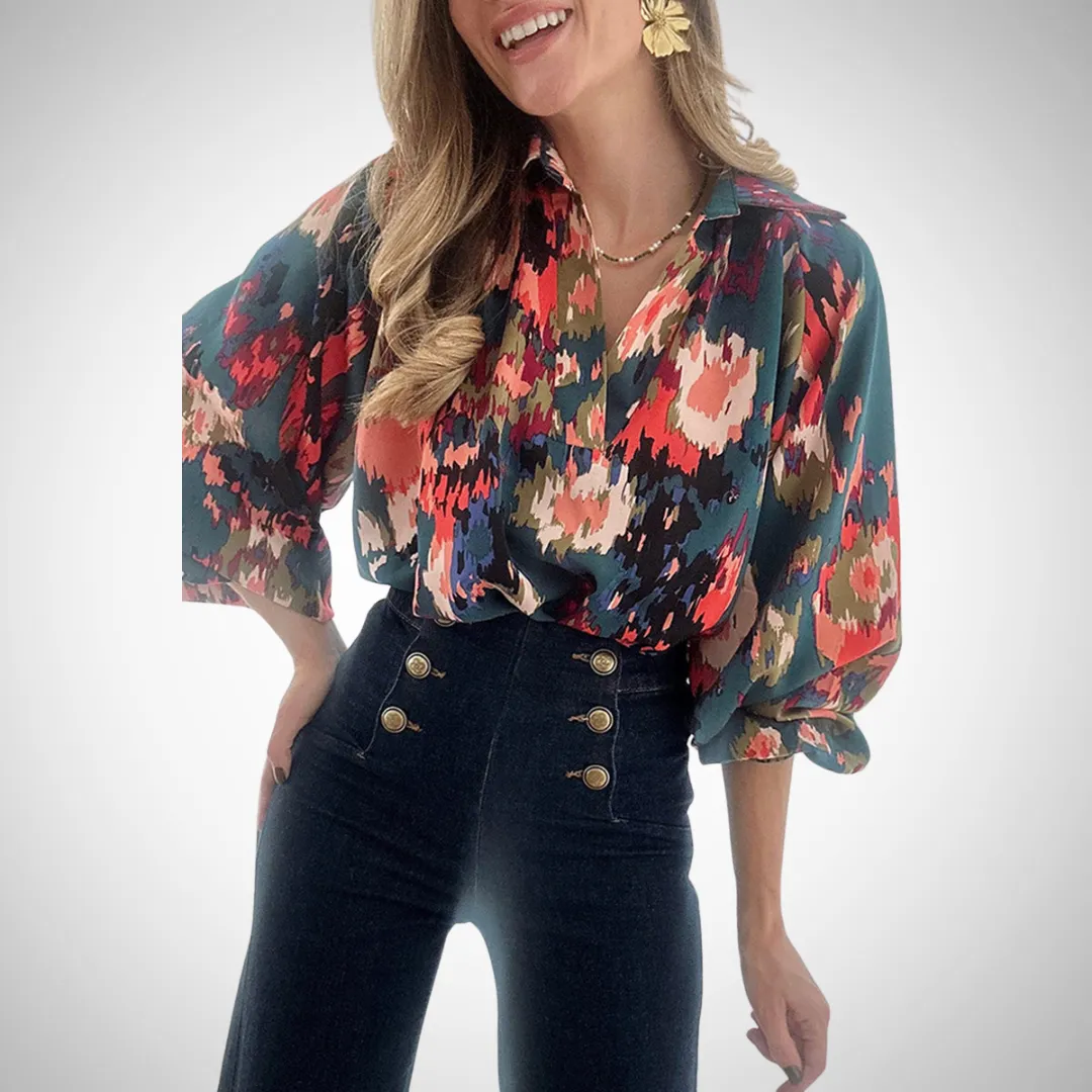Helena Elegant Lantern Sleeve Work Top
