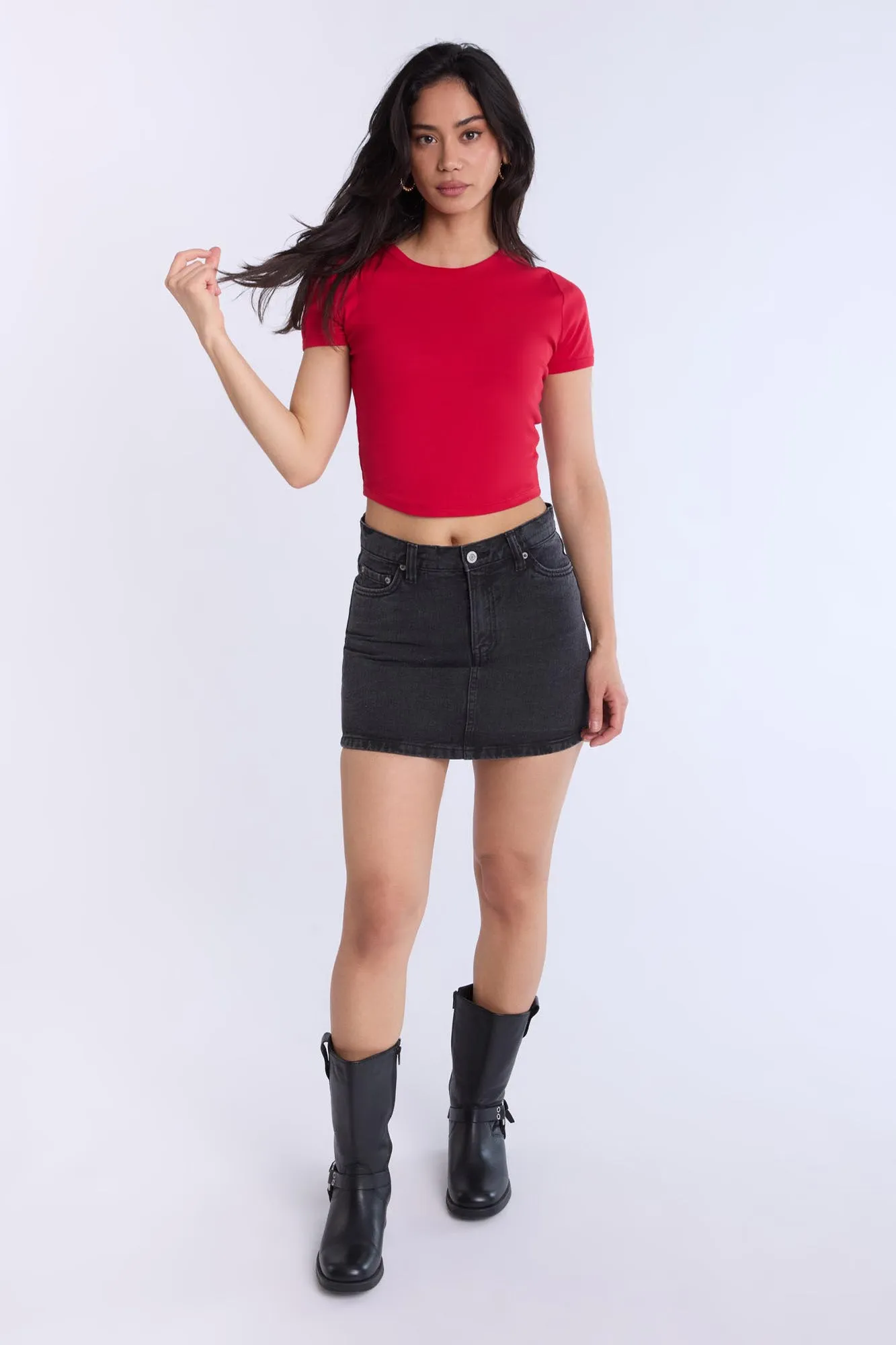 High Rise Denim Mini Skirt