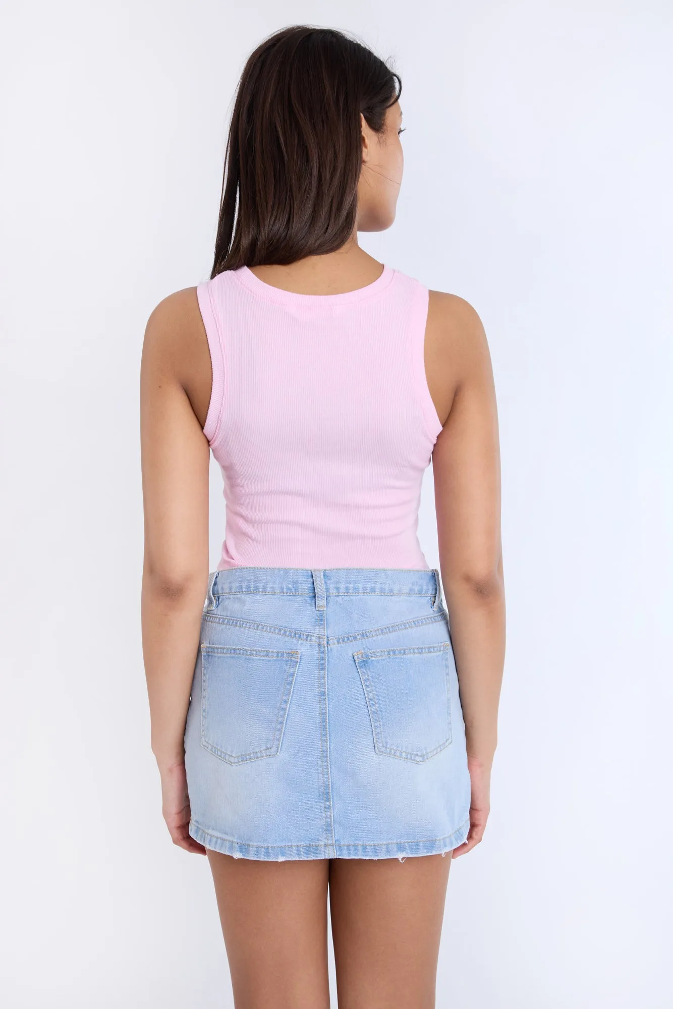 High Rise Denim Mini Skirt