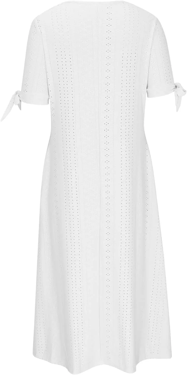 hlysgo Long Dresses for Women 2025 Trendy Short Sleeve Eyelet Tshirt Dress Casual Summer Beach Vacation Sundress with Pocket
