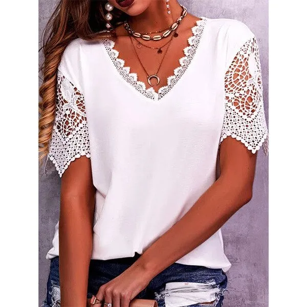 Lace Summer Vintage Tees Elegant Shirts for Women