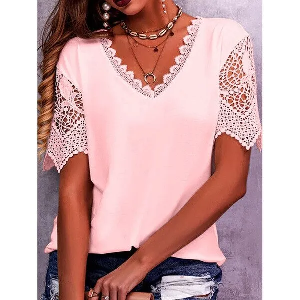 Lace Summer Vintage Tees Elegant Shirts for Women