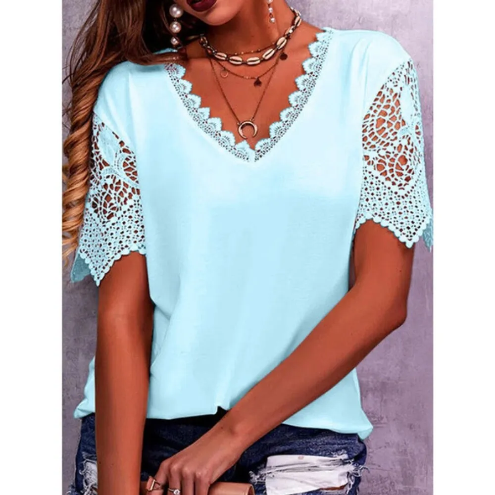 Lace Summer Vintage Tees Elegant Shirts for Women