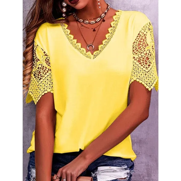 Lace Summer Vintage Tees Elegant Shirts for Women