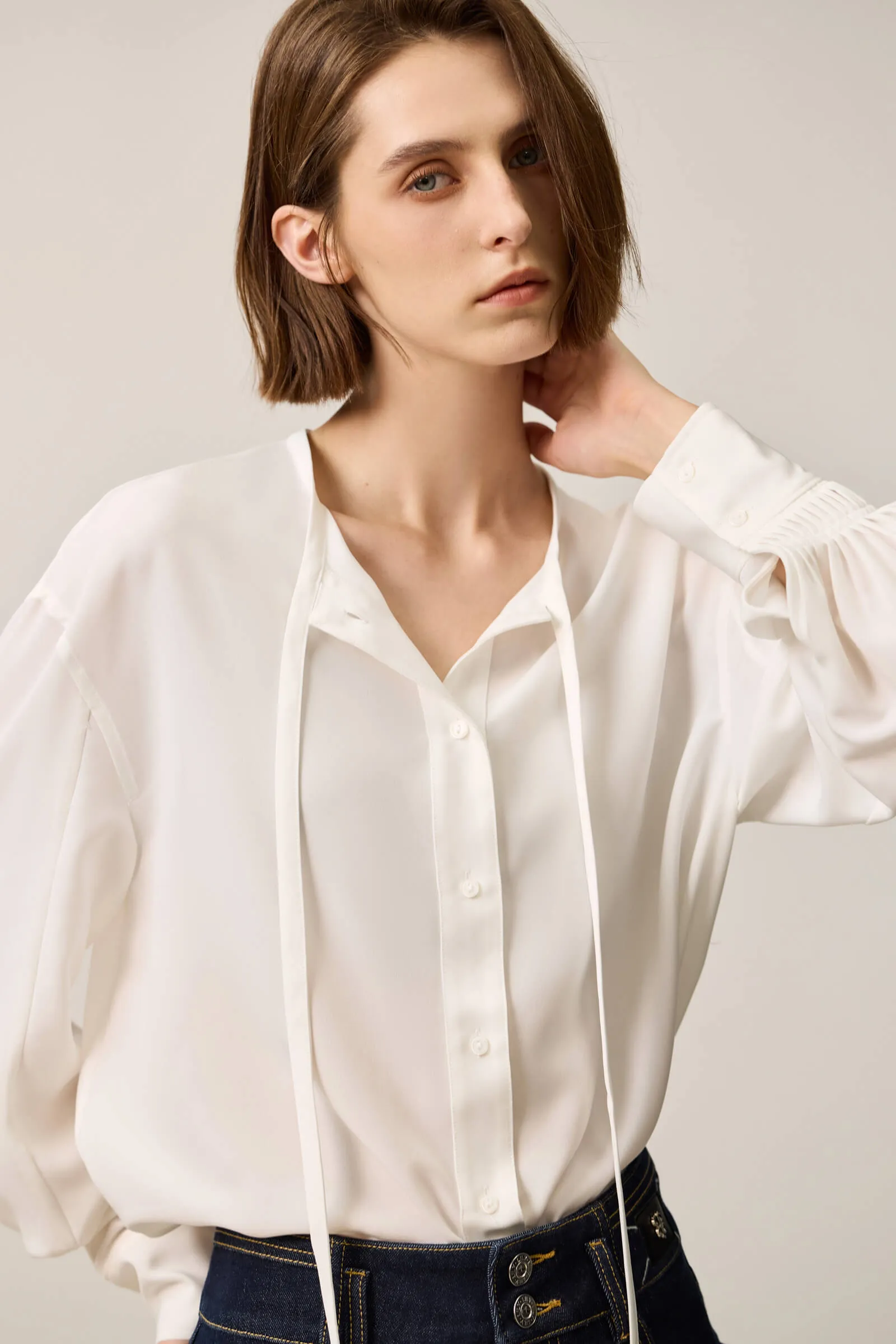 LILY French-Style Tie-Neck Blouse