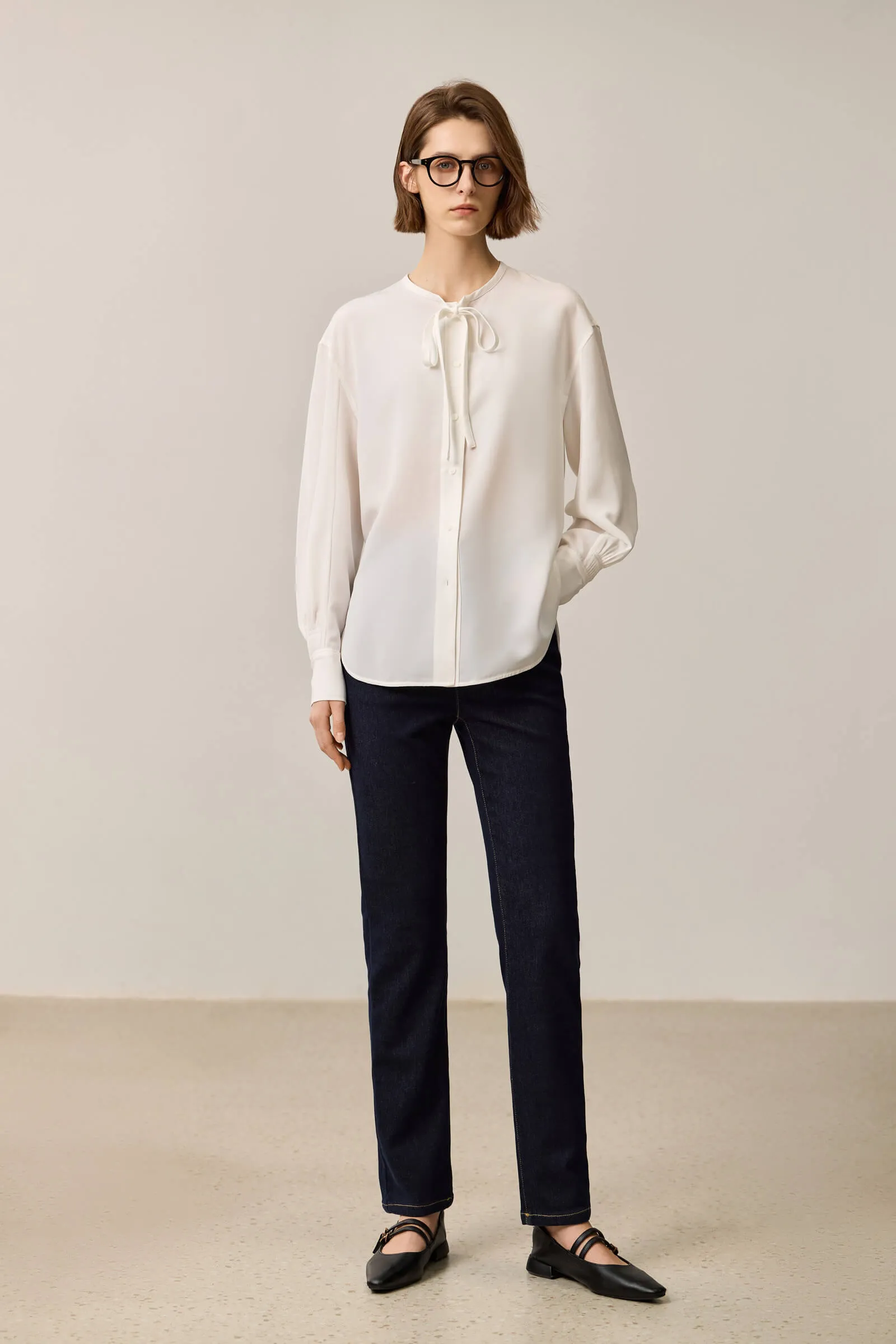 LILY French-Style Tie-Neck Blouse