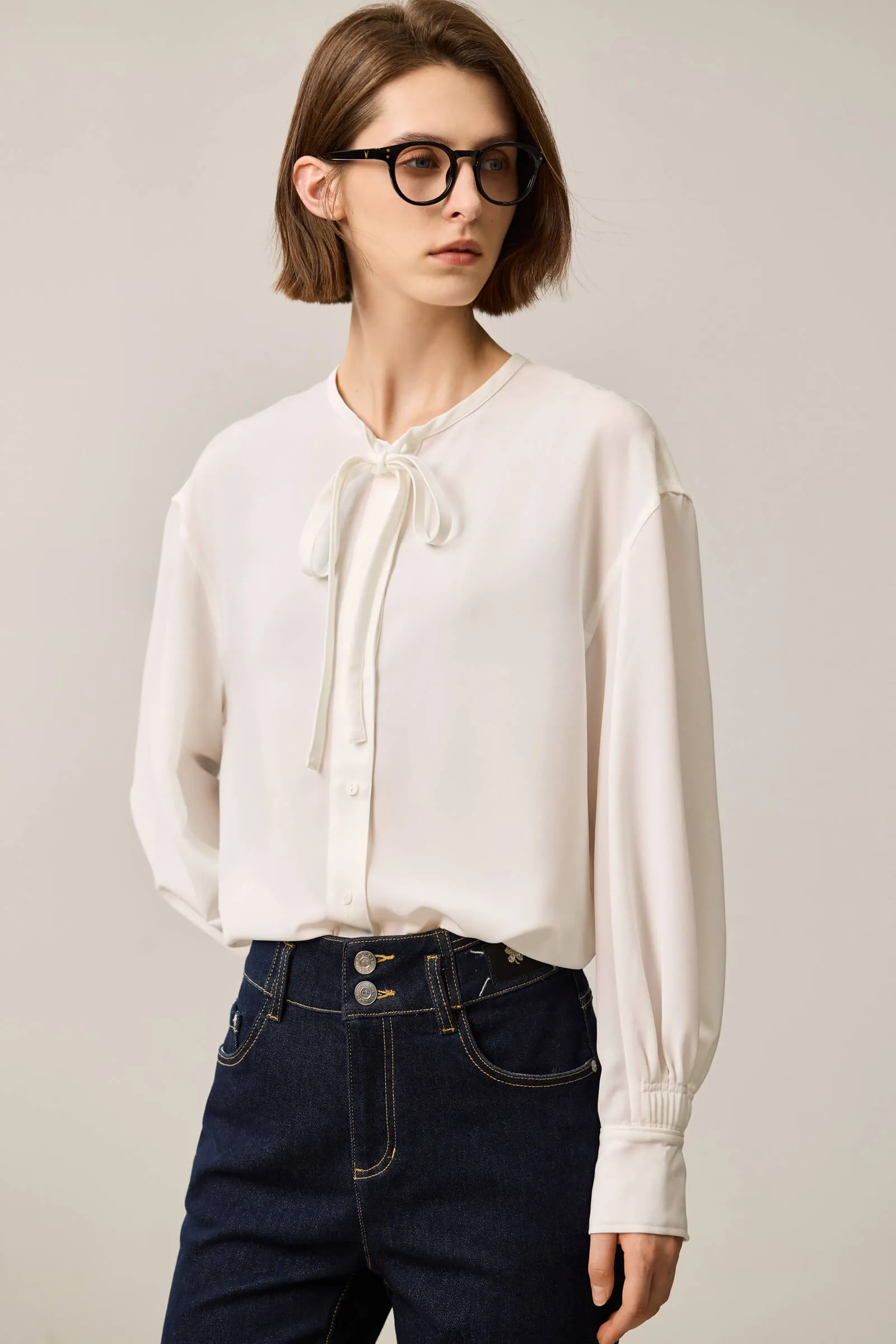 LILY French-Style Tie-Neck Blouse