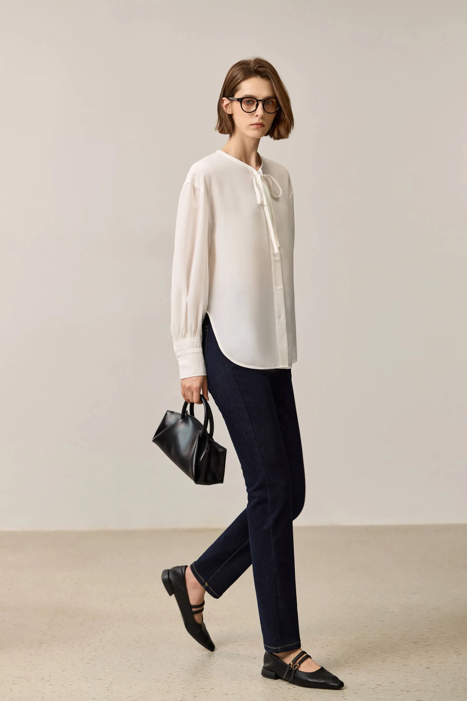 LILY French-Style Tie-Neck Blouse