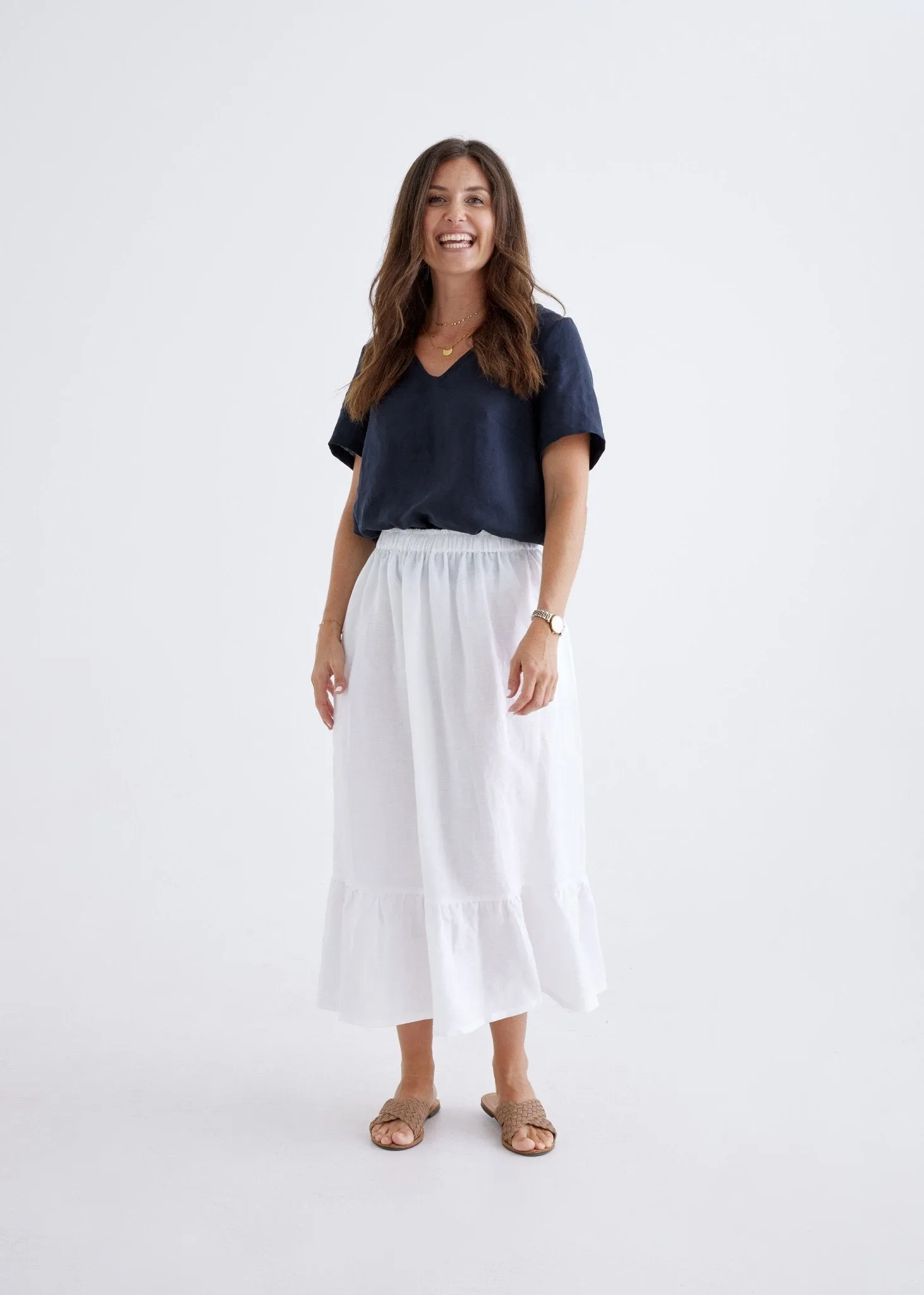 Luna Linen Skirt in White