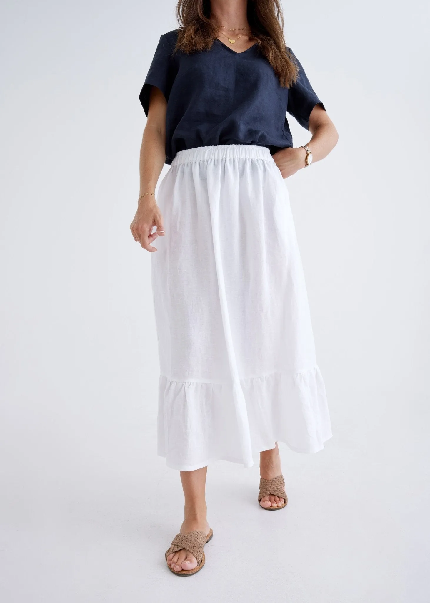 Luna Linen Skirt in White