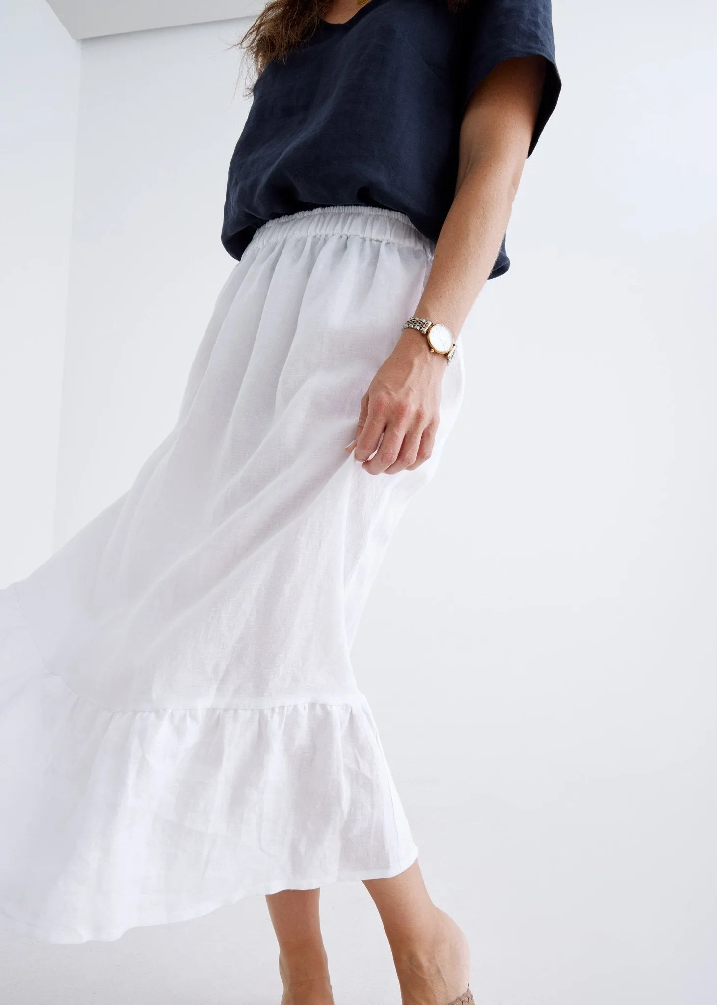 Luna Linen Skirt in White