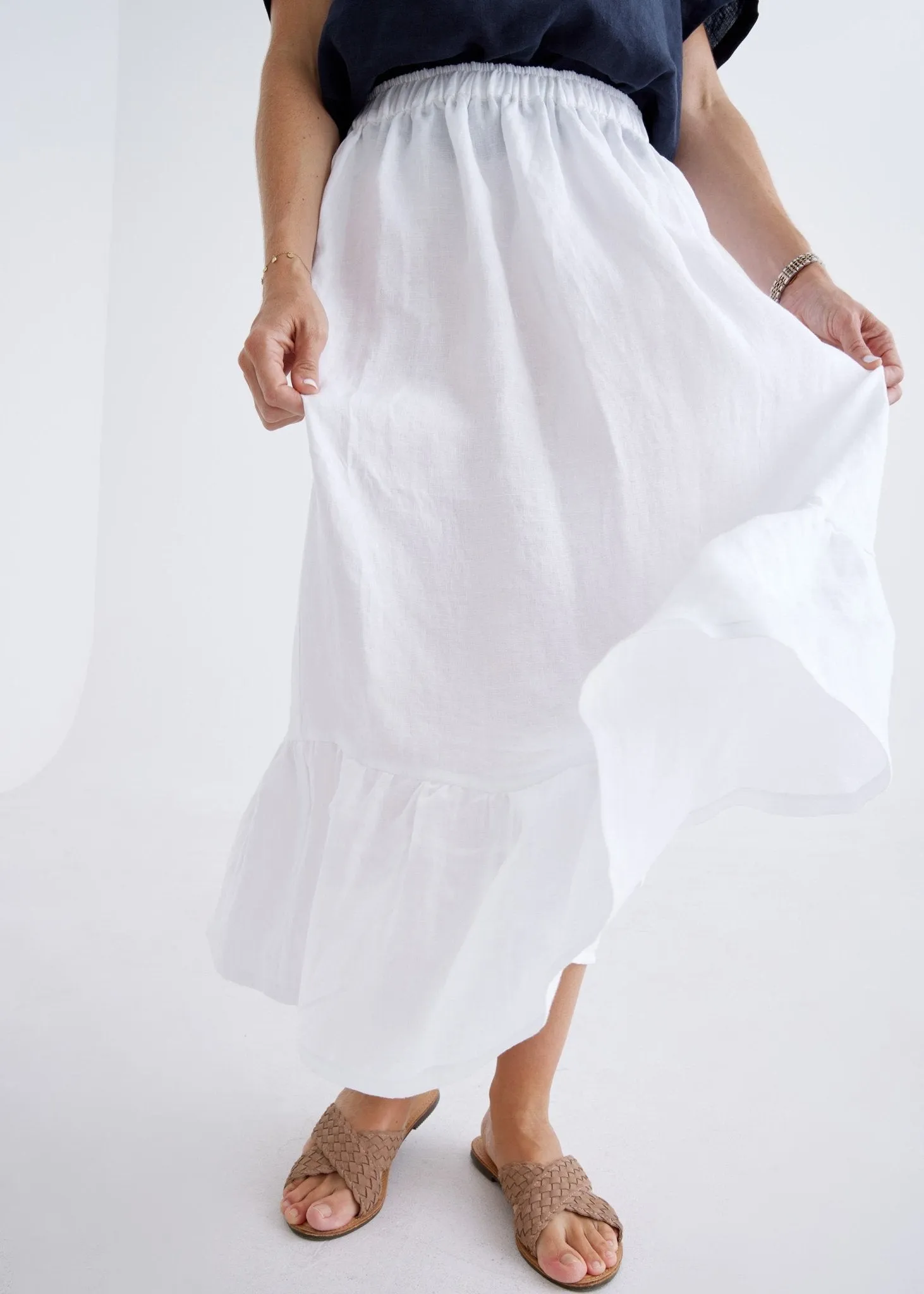 Luna Linen Skirt in White