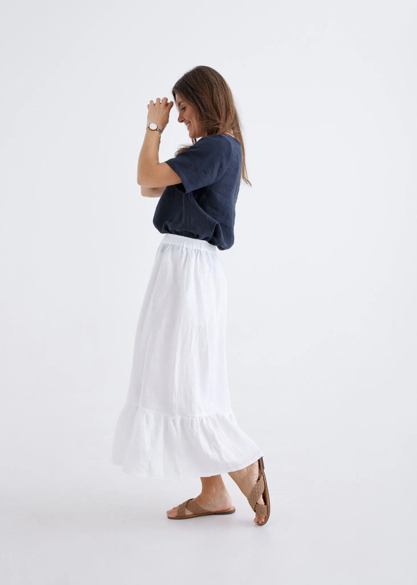 Luna Linen Skirt in White