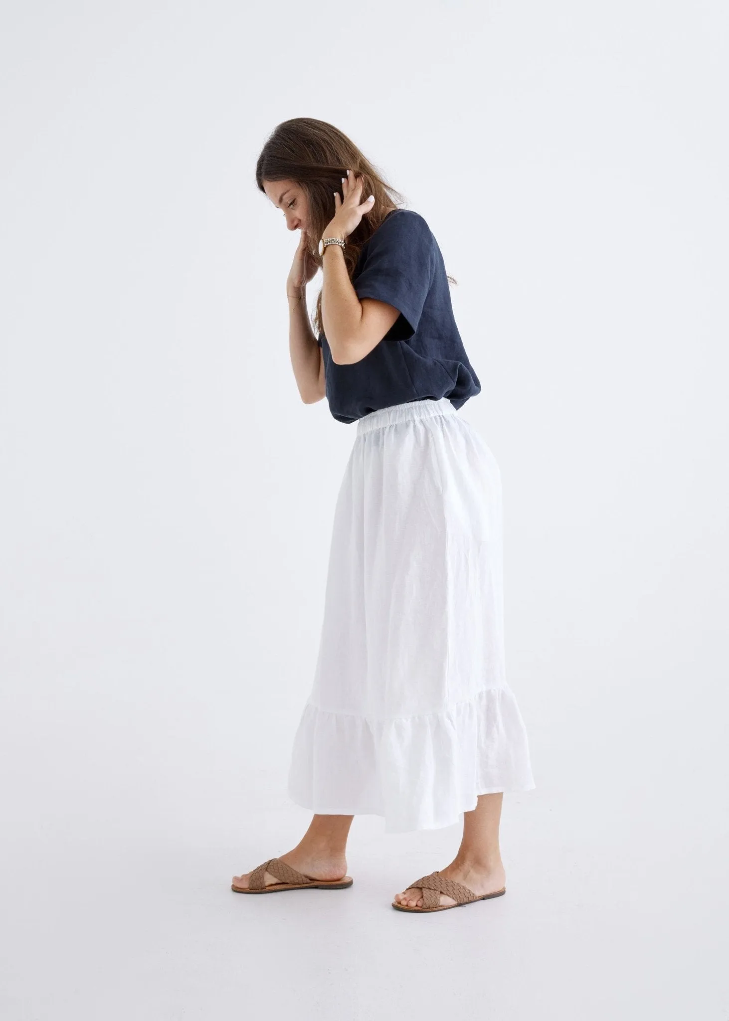 Luna Linen Skirt in White
