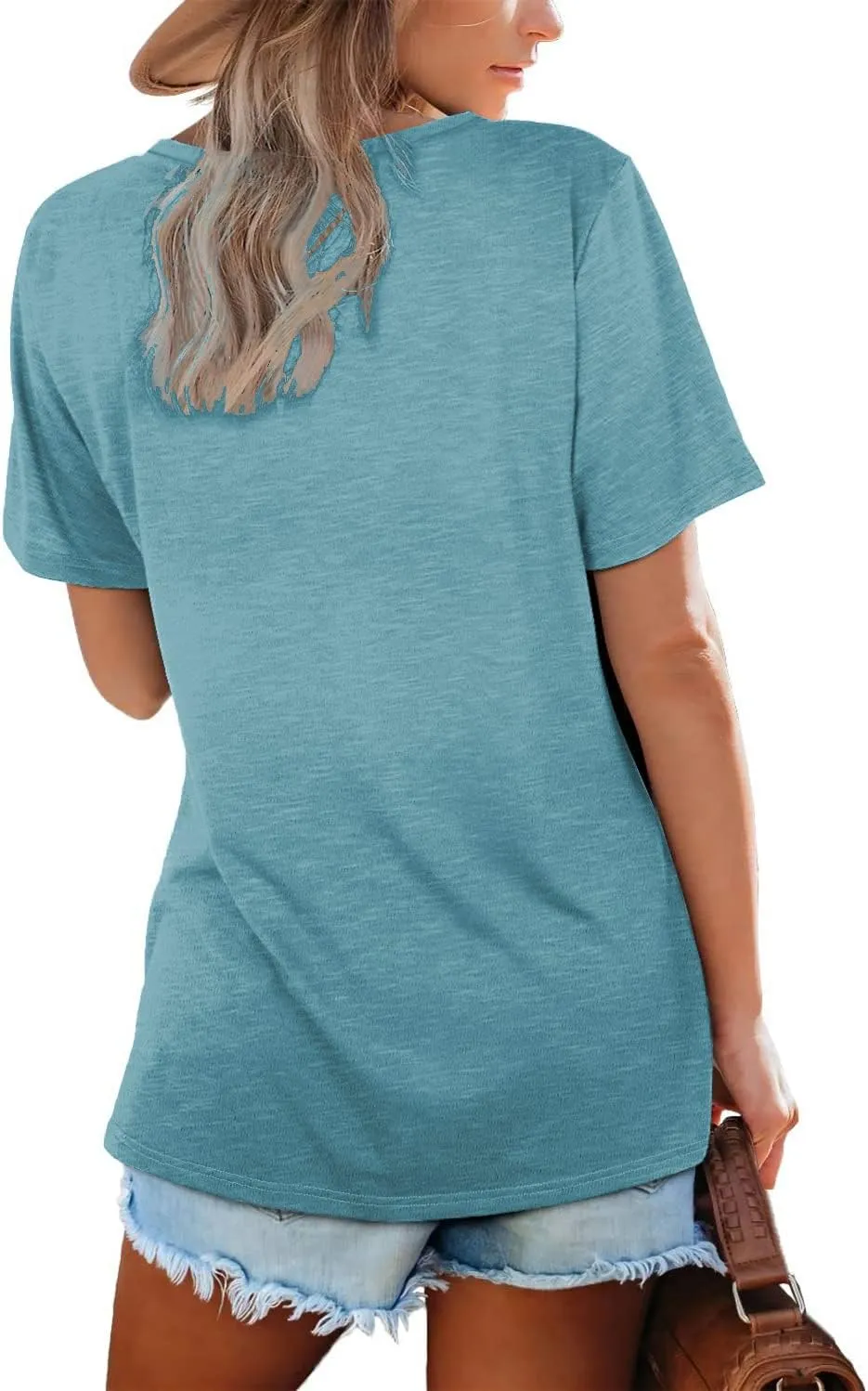 Lunivop Womens Tops Casual V Neck Short Sleeve Solid Color Basic T Shirt