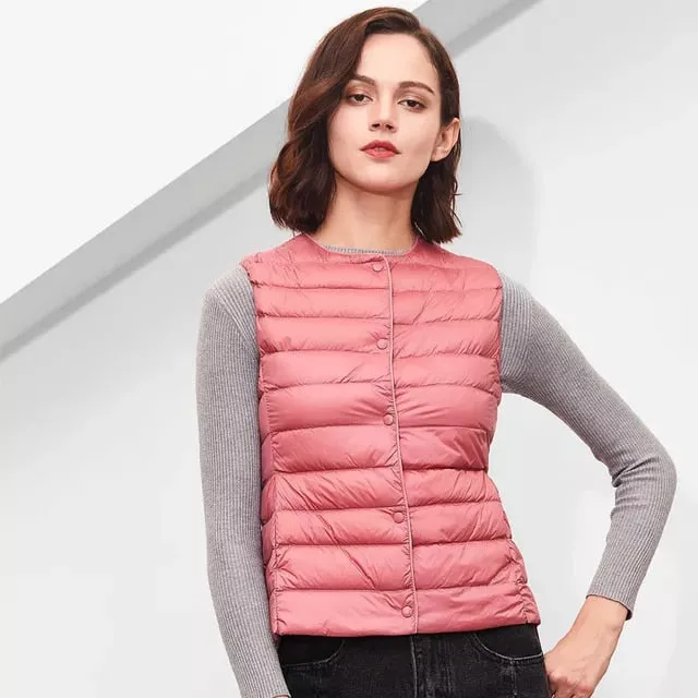 Matt Fabric Ultra-Light Down Vest for Women – Warm Sleeveless Winter Waistcoat, Portable & Comfortable Liner