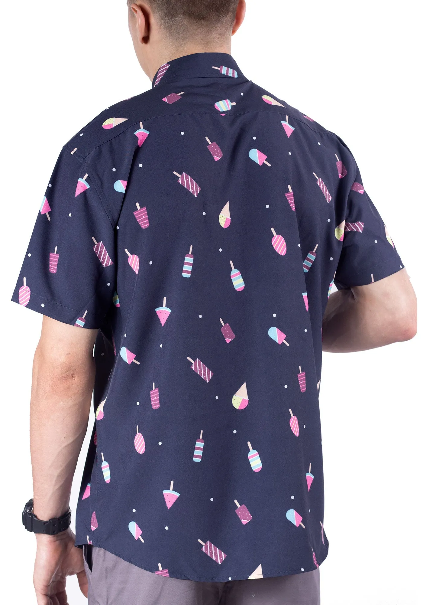 Mens Button Down Shirt - Ice Cream Navy ( Stretch )