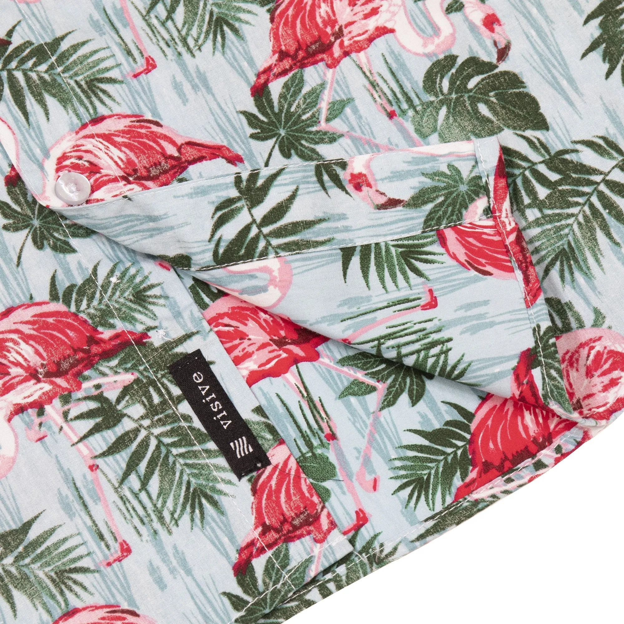 Mens Button Down Shirt - Reverse Pink Palm Flamingo
