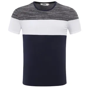 Mens Summer Stylish Patchwork Cotton Short Sleeve O-neck Casual T-shirt