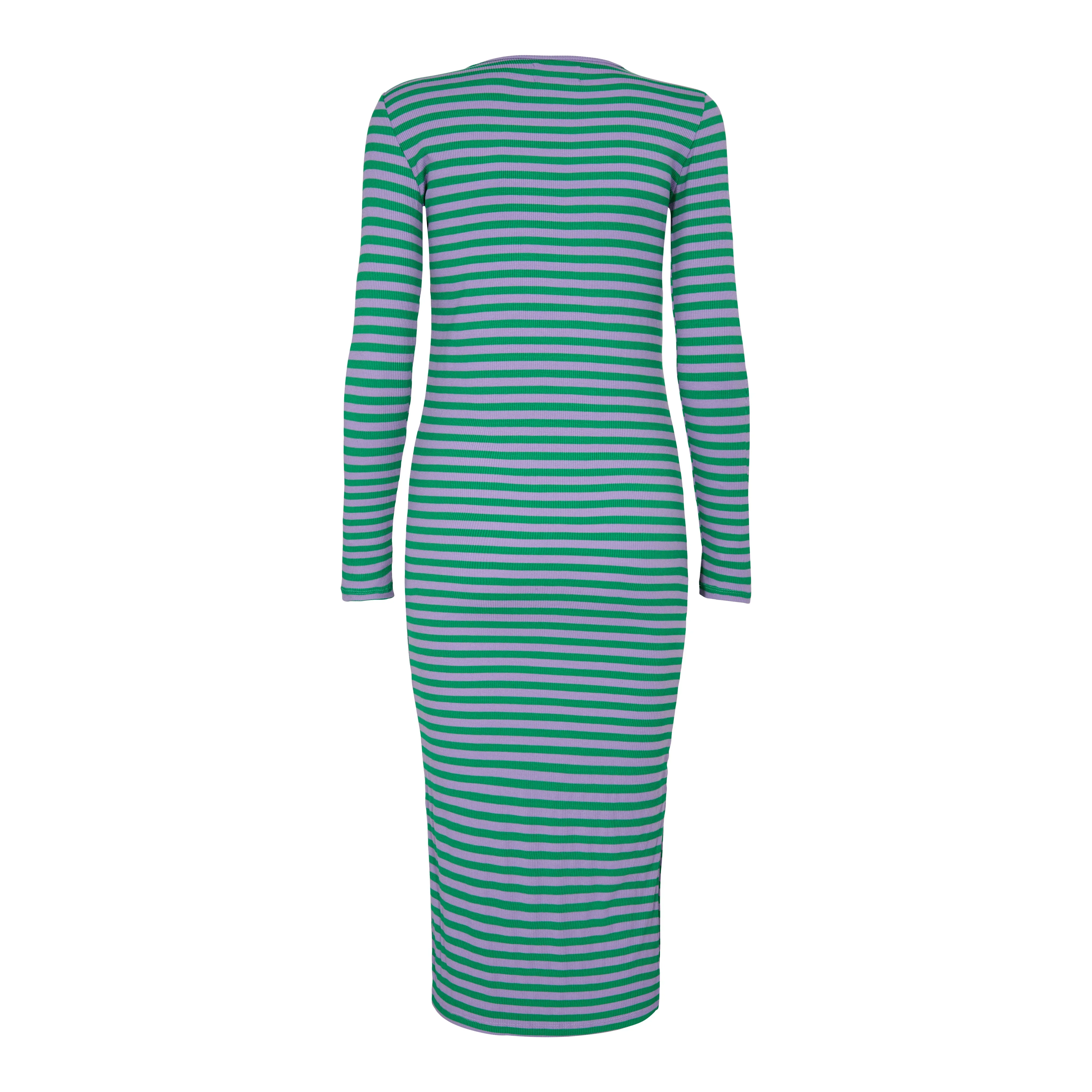 NATALIA-LS-DRESS - GREEN LAVENDER STRIPE