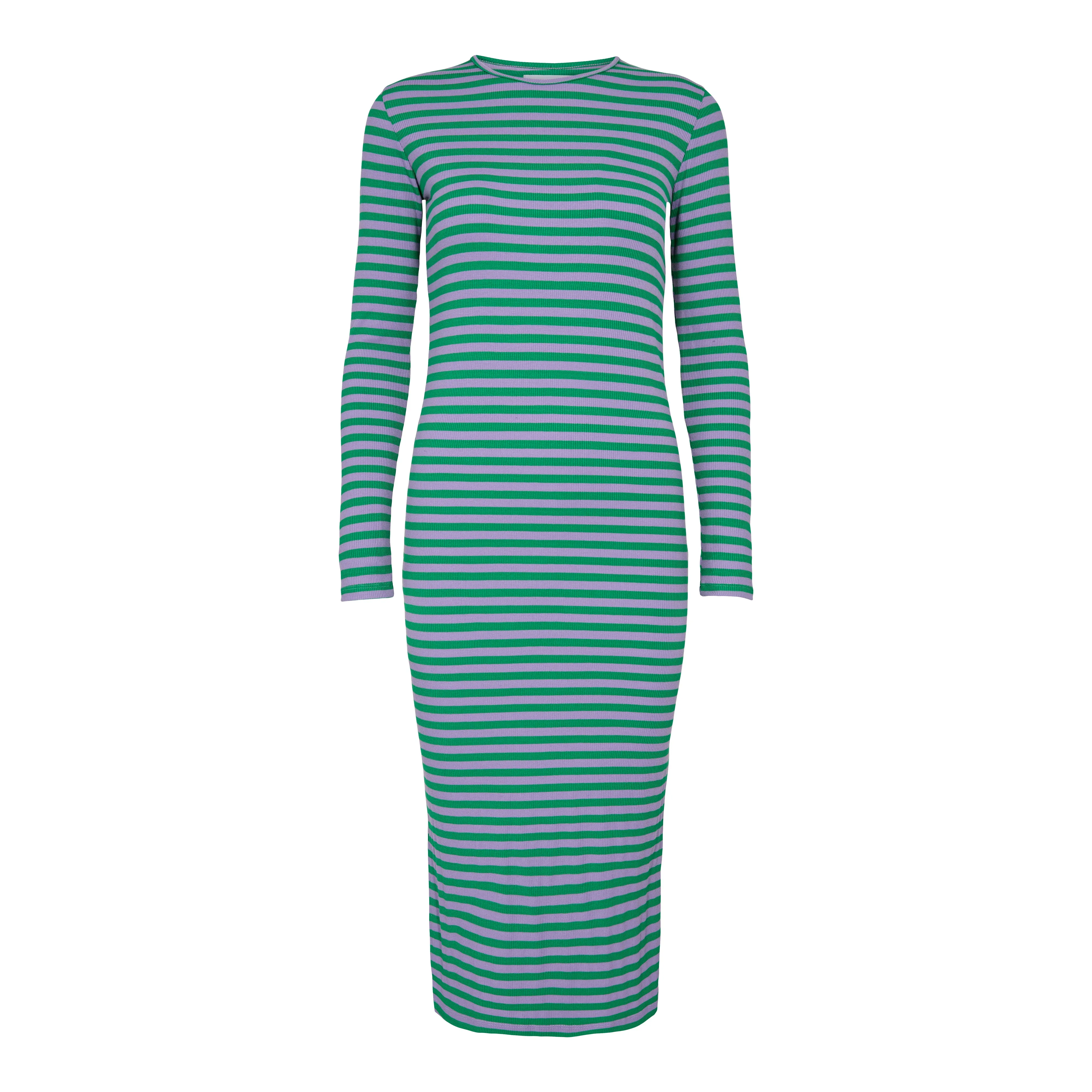 NATALIA-LS-DRESS - GREEN LAVENDER STRIPE