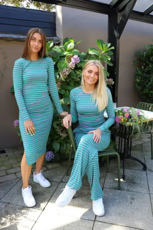 NATALIA-LS-DRESS - GREEN LAVENDER STRIPE