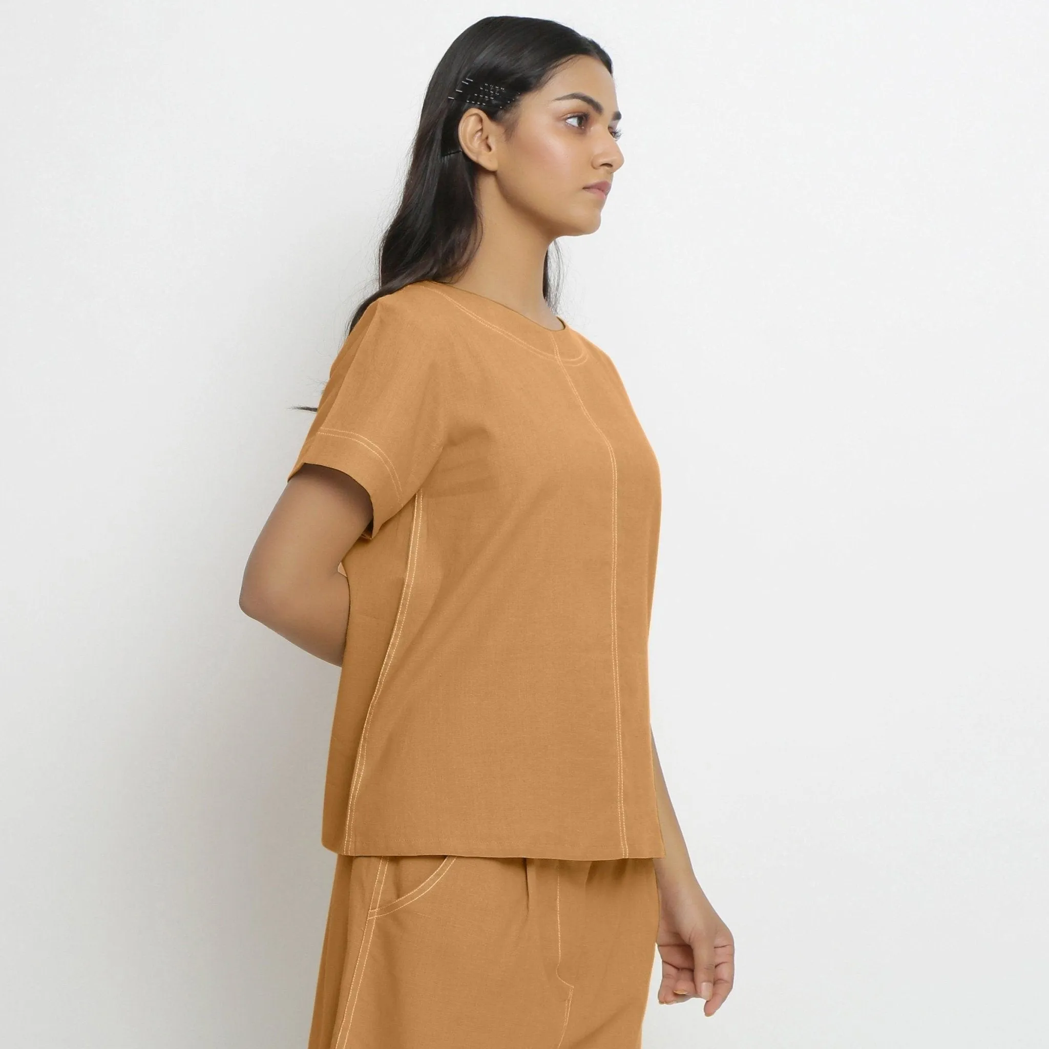 Orange Handspun Cotton Paneled Top
