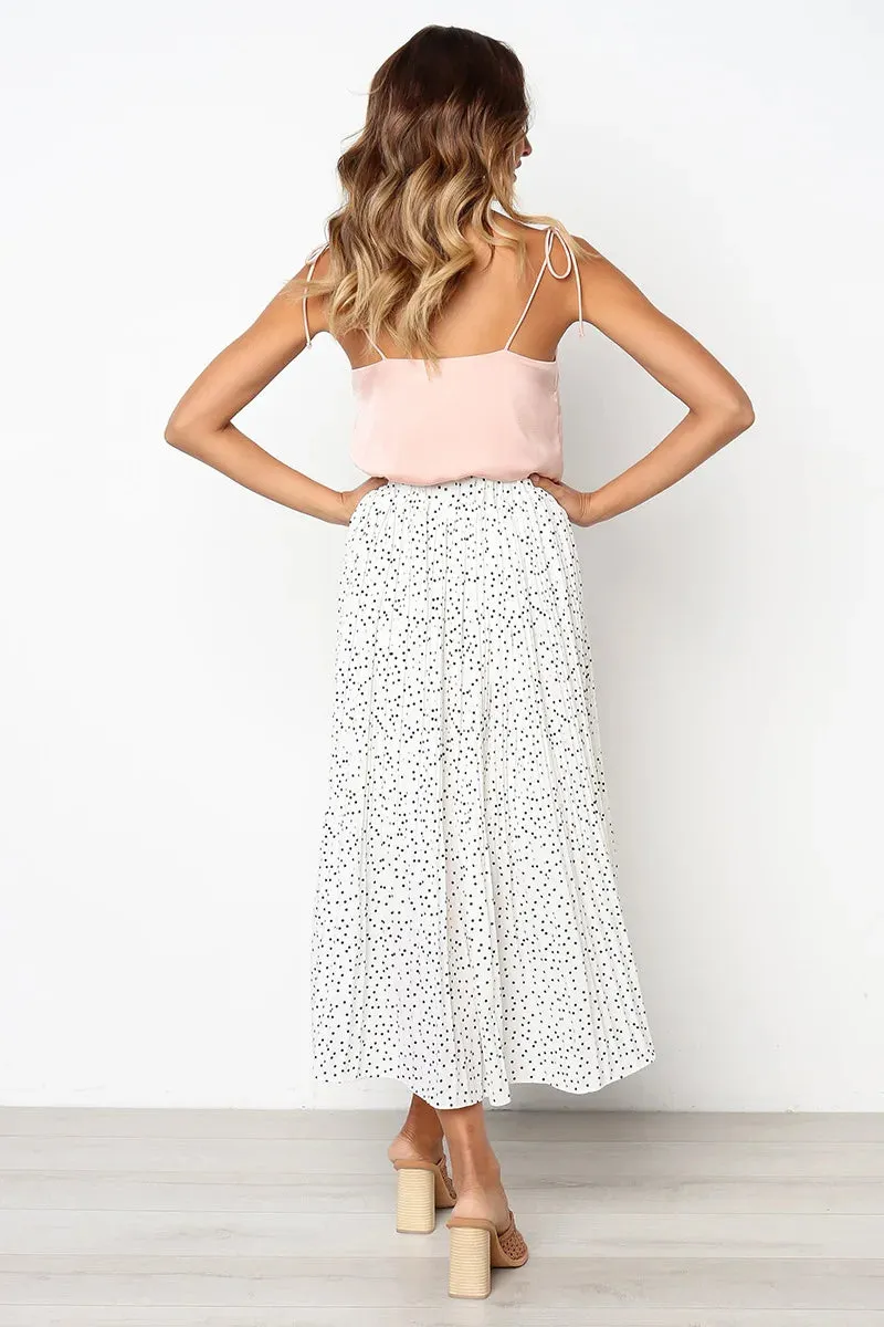 Polka Dot Elastic High Waist Pleated Midi Skirts