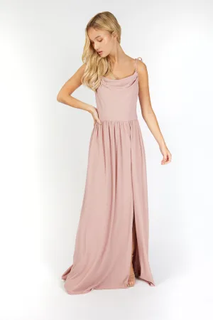 Ruth Pink Lurex Cowl Neck Maxi Dress