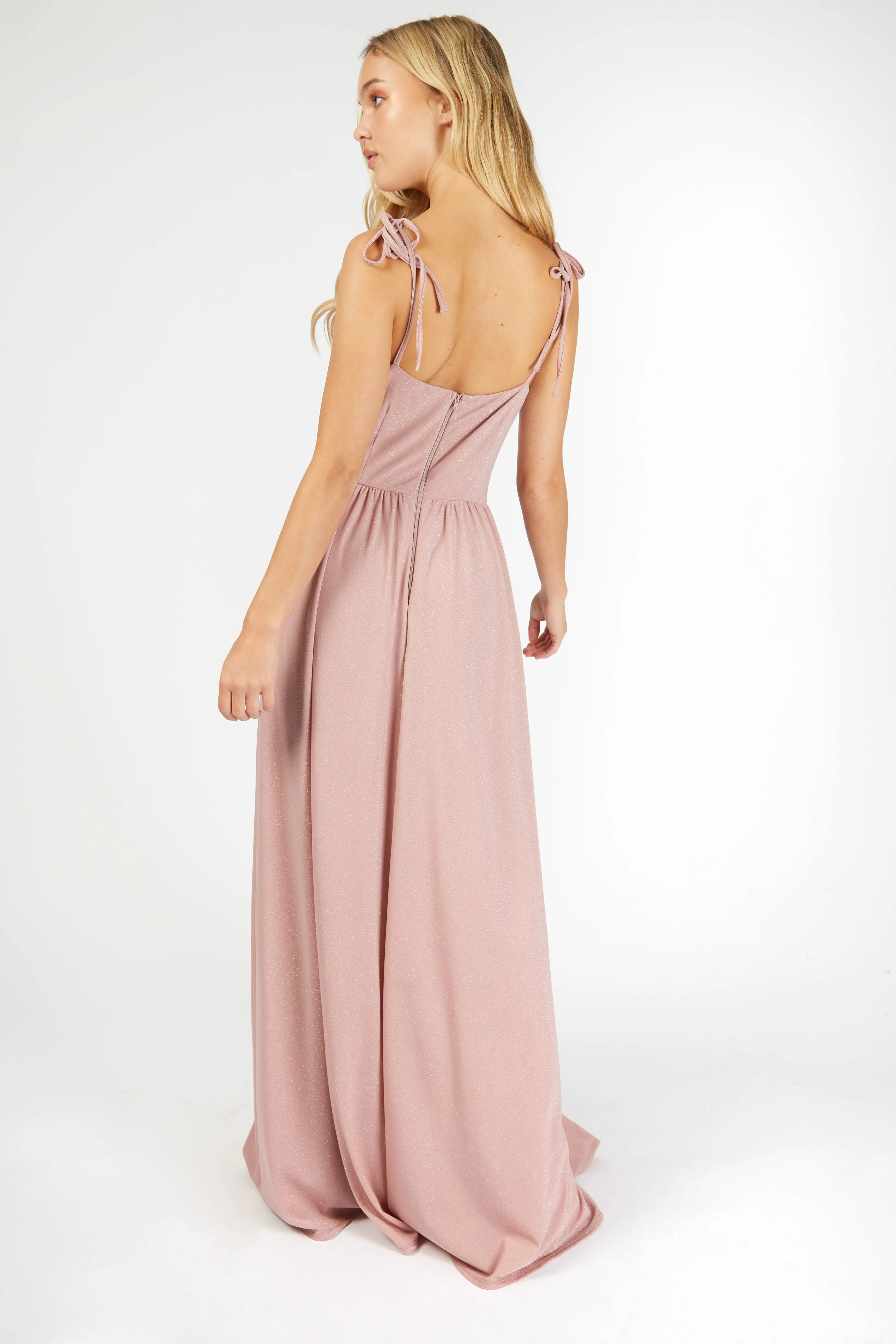 Ruth Pink Lurex Cowl Neck Maxi Dress