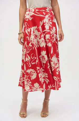 Satin Floral Print A Line Skirt