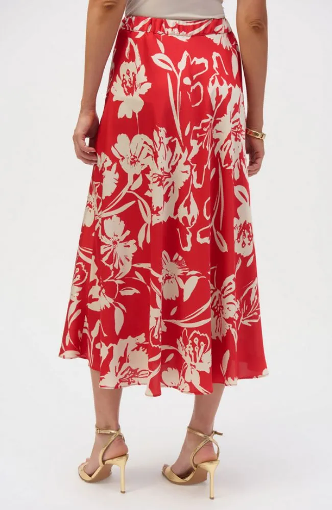 Satin Floral Print A Line Skirt